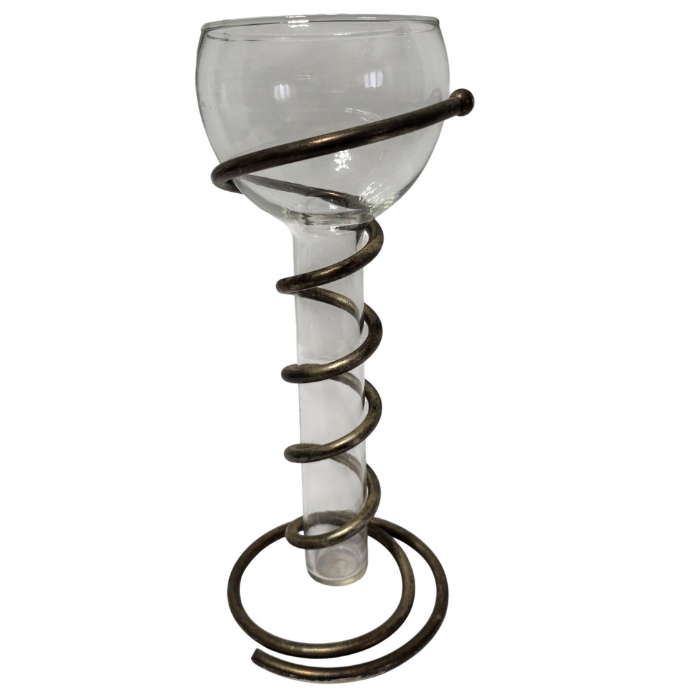 Spiral Metal and Glass Bud Vase 10 Inch Antiqued Bronze Modern Decor